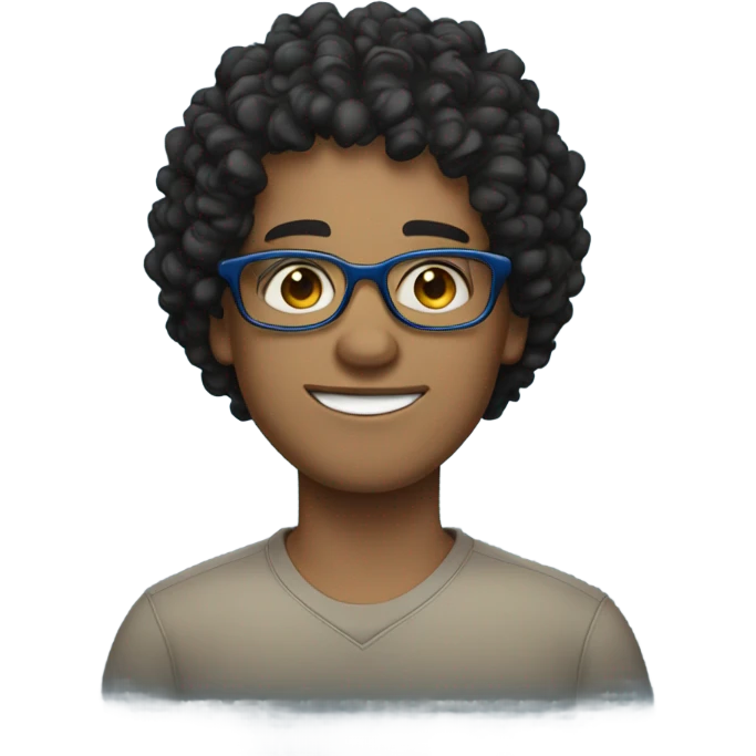 Light skinned Guy with black curly hair and blue eyes and glasses  emoji