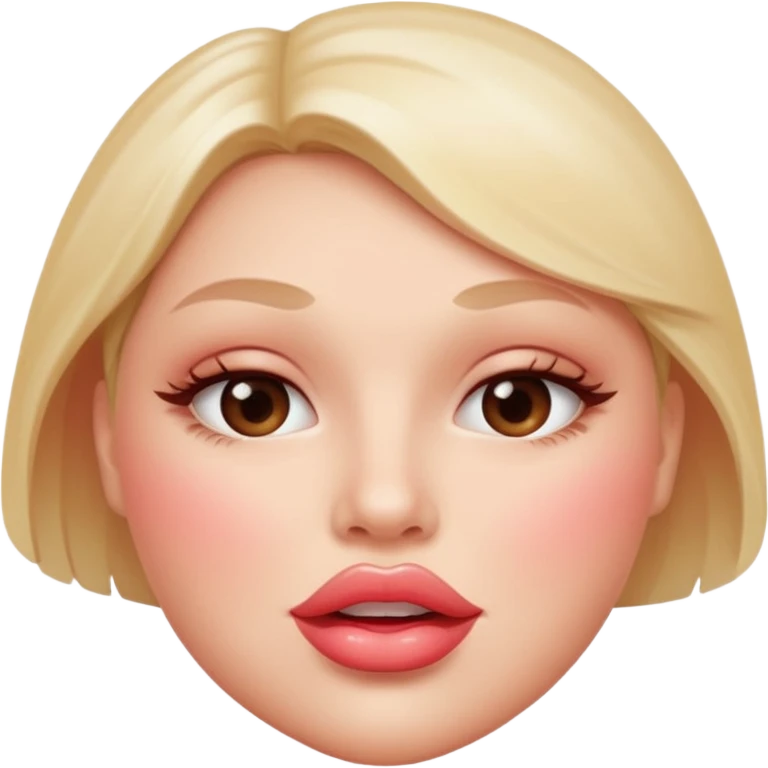 Glossy, plump lips biting the bottom lip, subtle shine on the top lip, soft blush gradient in the background for contrast. emoji