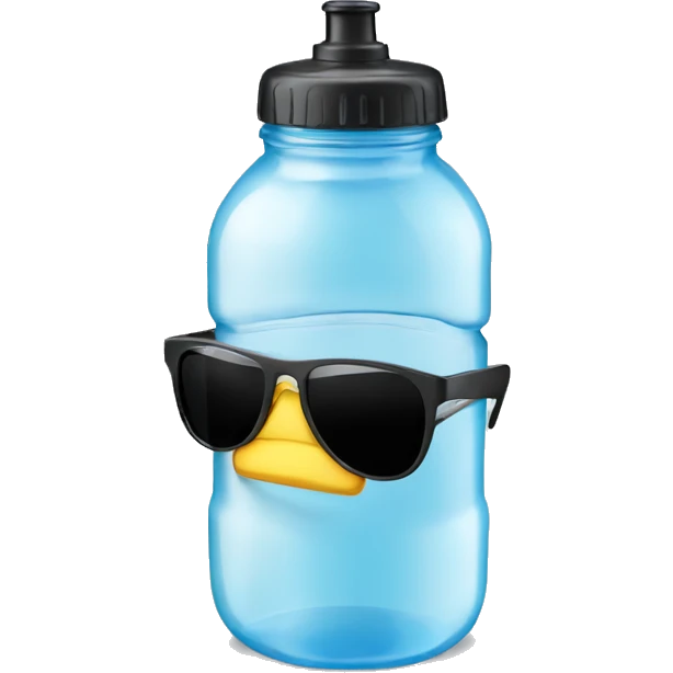 a waterbottle with sunglasses emoji