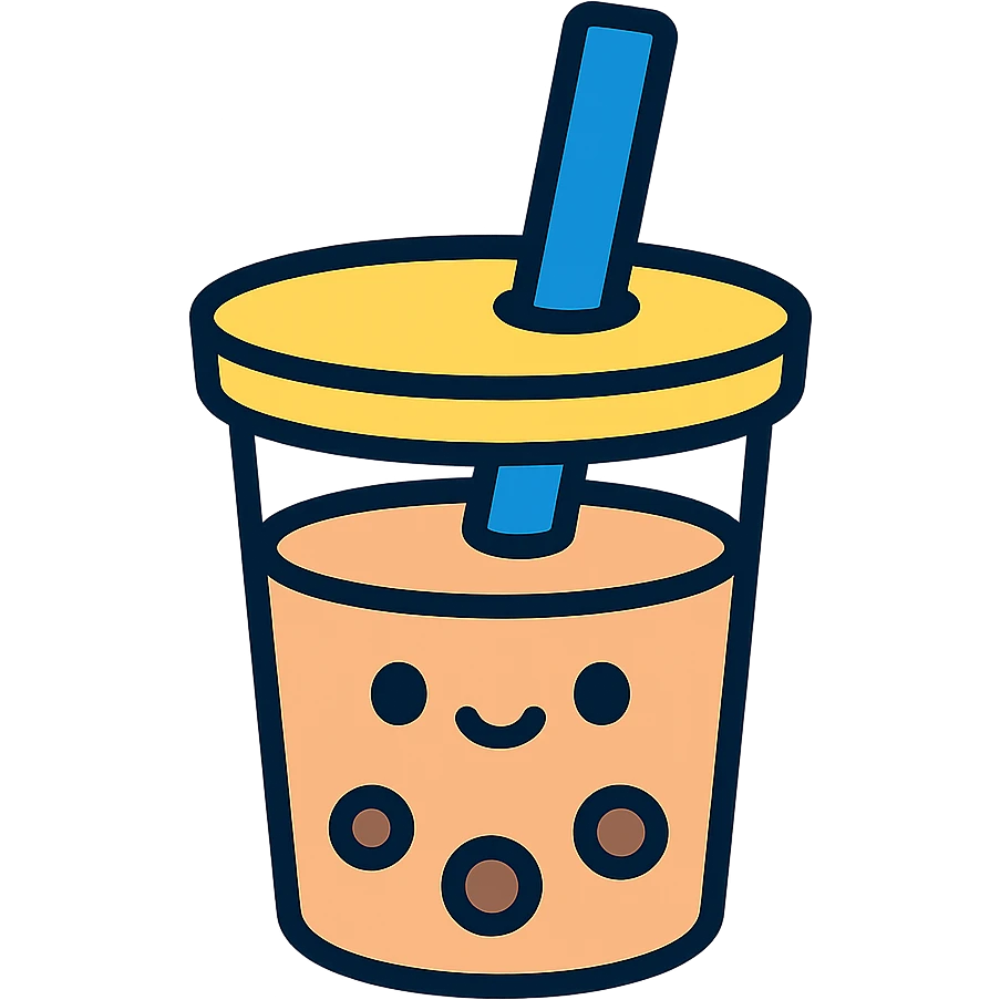 kawaii boba tea with a cute smiling face emoji