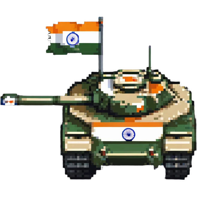 Indian Arjun battle tank with Indian flag colors in pixel art emoji