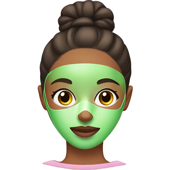 Girl with a bun and a pink robe with a green skincare mask on emoji