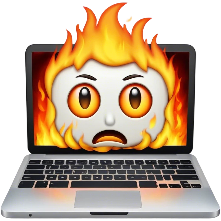 laptop with shocked face, fire, sad  emoji