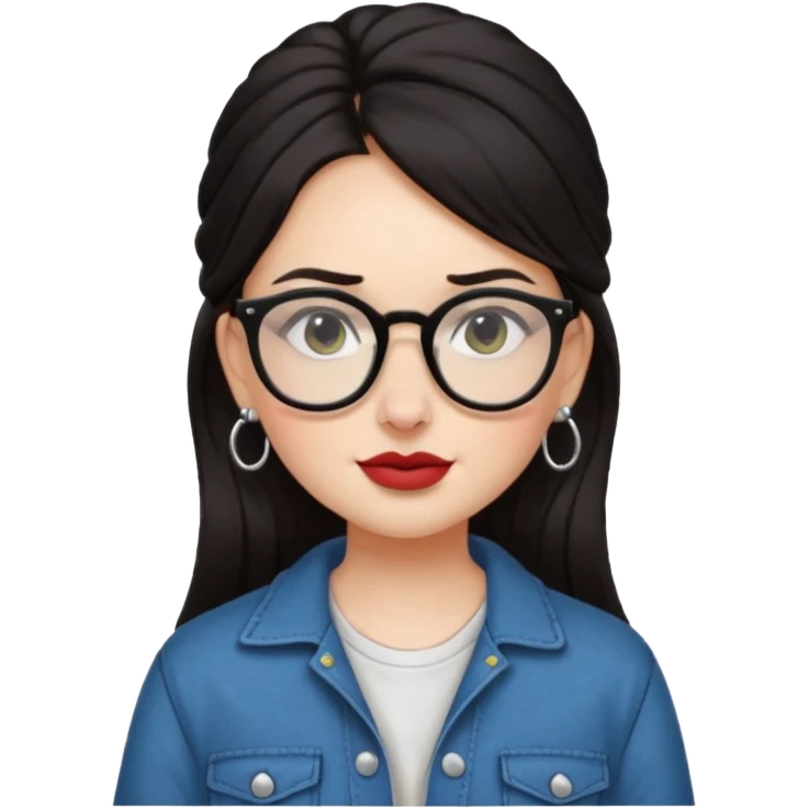 sarah babygirl dark hair and glasses with nose piercing and earrings and cool clothes emoji
