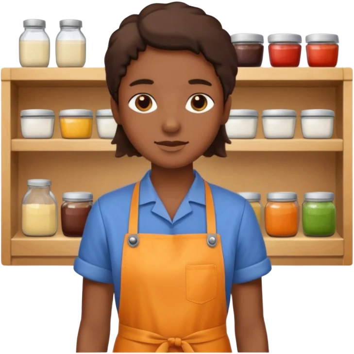 a single 2D line-drawn character + small bright shop emoji