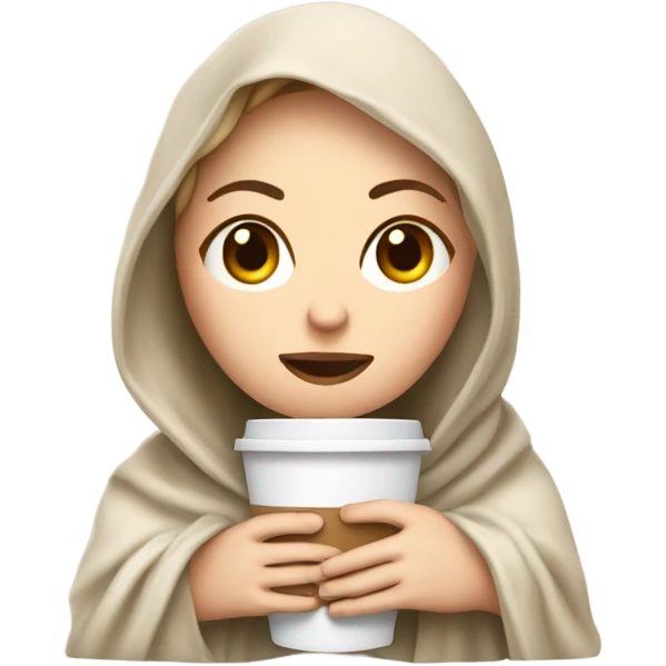 White girl inside a blanket sipping coffee eyes closed emoji