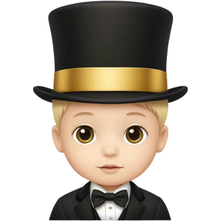 a baby in a black top hat with a gold stripe emoji