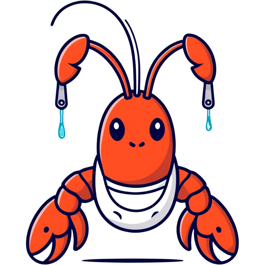 Lobster wearing a bib with tears and sad emoji