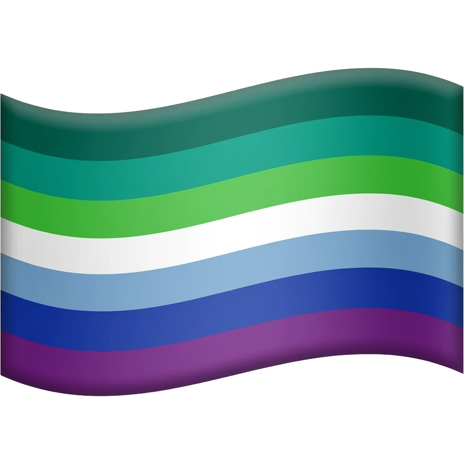 A flag with 7 stripes. Colour of the 1st stripe from top is DARK GREEN, 2nd stripe from top is TEAL, 3RD stripe from top is LIGHT GREEN, 4th stripe from top is plain white, 5th stripe from top is LIGHT BLUE, 6th stripe from top is INDIGO, and last stripe is PURPLE emoji