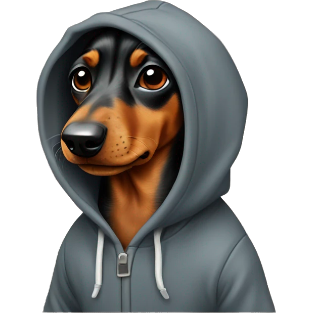 Daschund dog wearing a hoodie emoji