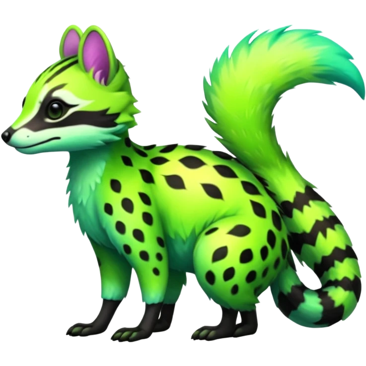 Iridescent Neon Green Civet-Numbat-Sergal-fusion-hybrid-animal-creature, full body emoji