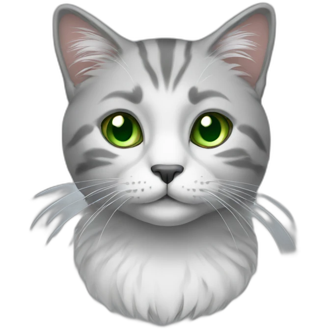 cat mainly grey with white fur and green eyes emoji