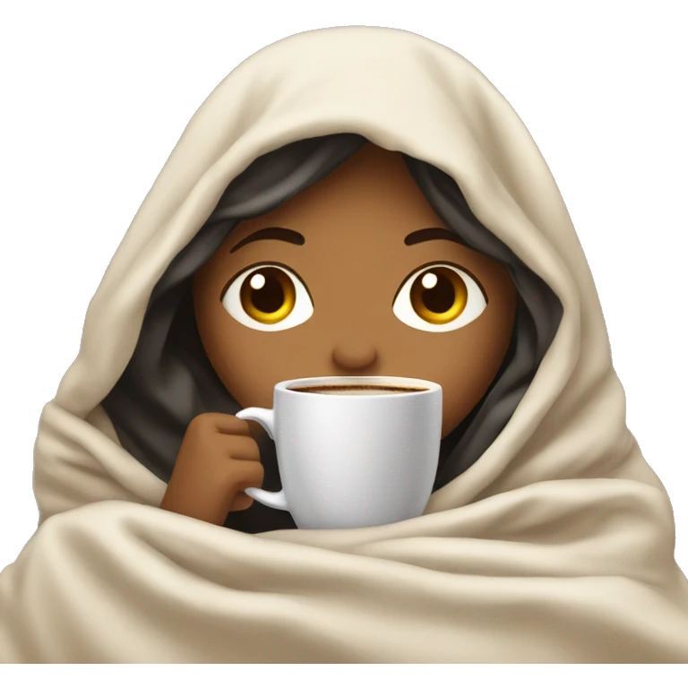girl inside a blanket sipping coffee eyes closed emoji