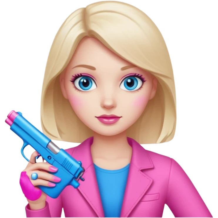 White Girl hand pink nails holding pink gun with blue eyes emoji