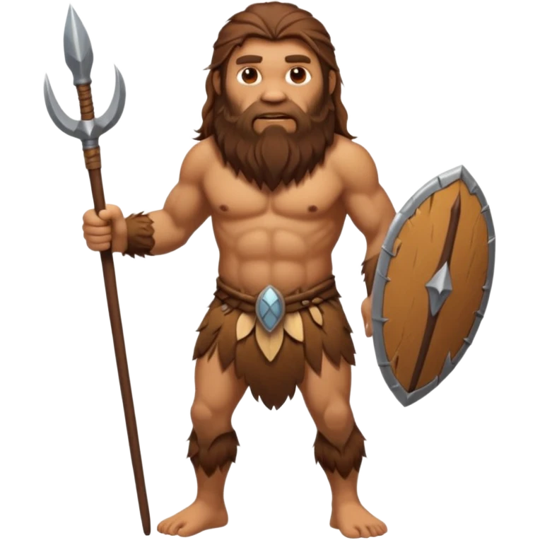 fullbody hairy Neanderthal with long hair and long beard holding a spear emoji