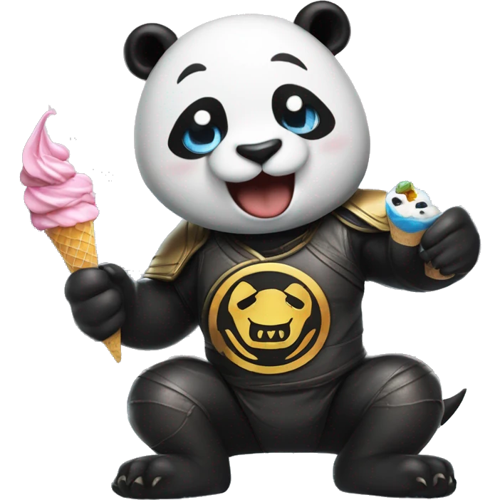 Panda eating ice cream cat with mortal kombat costume shark as capcom panda with streetfighter emoji