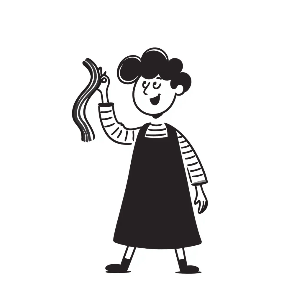 playful character with bacon emoji