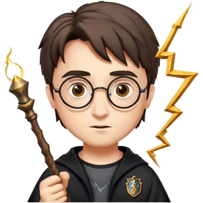 Harry Potter with glasses, lightning scar, and wand emoji