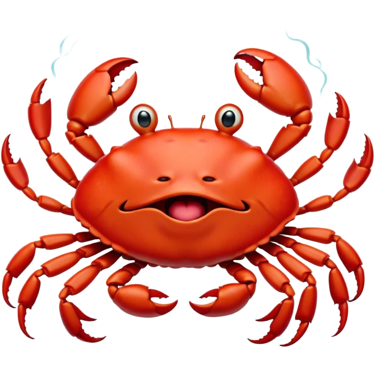 Cinematic Cute Yawning Red Crab Portrait Emoji, Head tilted slightly with a dramatic, wide-open yawn, showcasing a vivid, scarlet exoskeleton with softly drooping antennae and eyes half-closed in drowsy contentment, Simplified yet irresistibly adorable features, highly detailed, glowing with a soft, cozy oceanic glow, high shine, relaxed yet expressive, stylized with a dash of whimsical seaside charm, soft glowing outline, capturing the essence of a drowsy yet affectionate red crab that appears ready to scuttle out for a nap! emoji