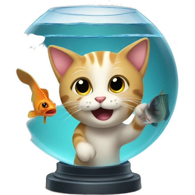 Cat trying to catch a fish from its aquarium  emoji