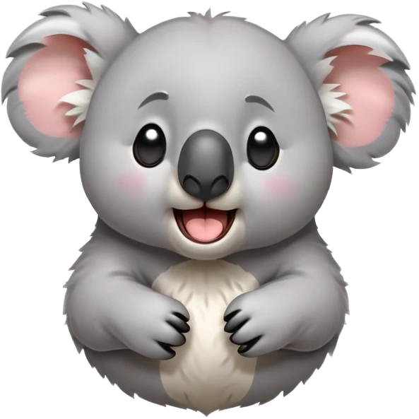 cinematic-cute-yawning-koala-portrait-emoji,-head-tilted-slightly-with-a-dramatic,-wide-open-yawn,-showcasing-a-soft,-downy-grey-fur-with-drooping-ears-and-round-eyes-barely-open-in-drowsy-contentment,-simplified-yet-irresistibly-adorable, realistic fluffy emoji