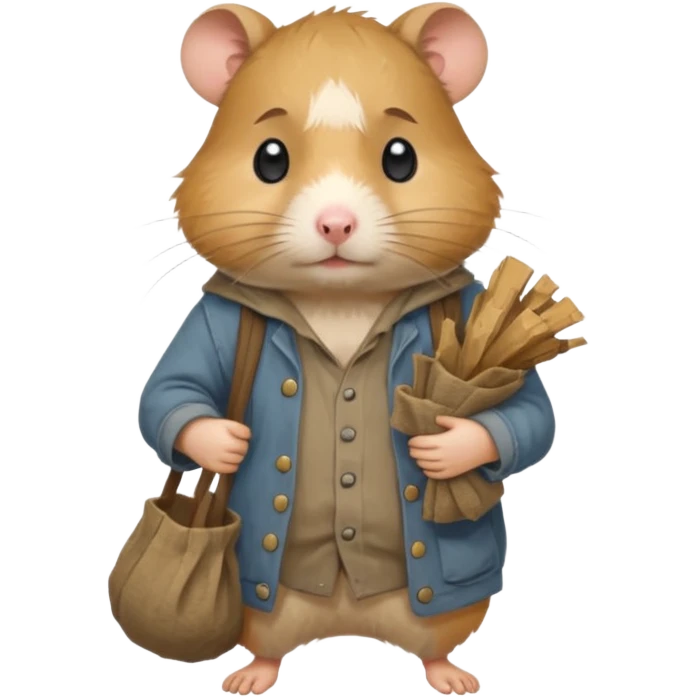 cartoon-style hamster poor hobo carrying a bindle over its shoulder with a sad expression. emoji