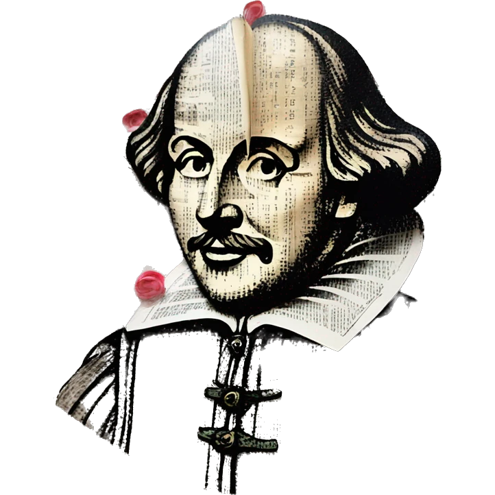 Shakespeare made of newspaper cuttings 420 roses flowers emoji