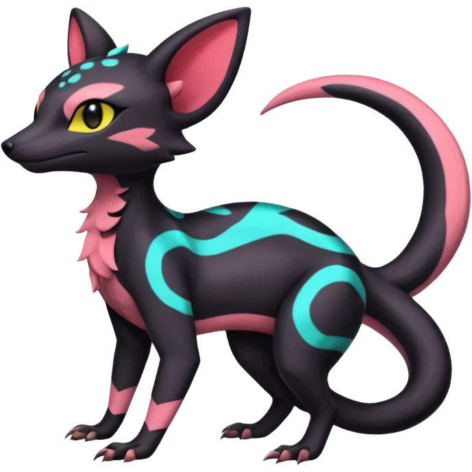 Neon pastel Salandit-Umbreon-Genet-Noivern-Civet-Hybrid (Full body) emoji