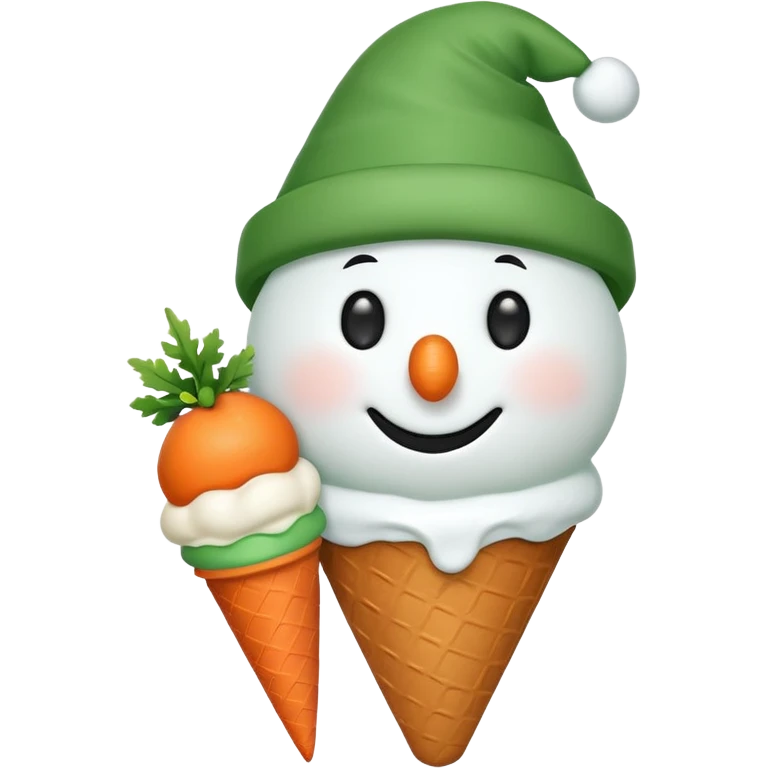 snowman wearing green cap with ice cream  emoji