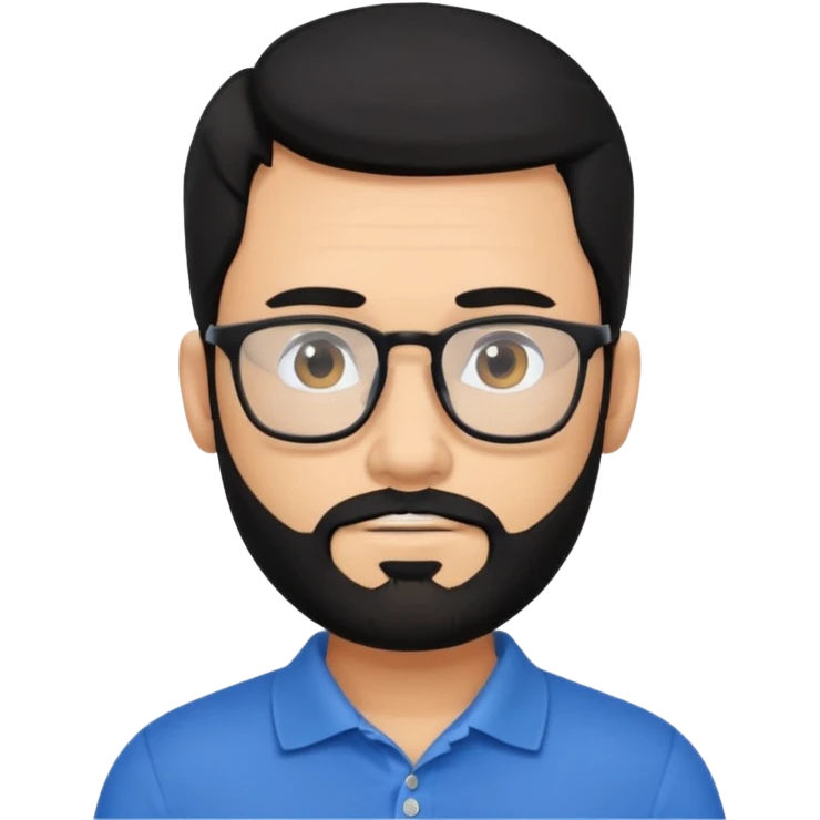 A tanned bearded man with black hair wearing glasses and a blue polo emoji