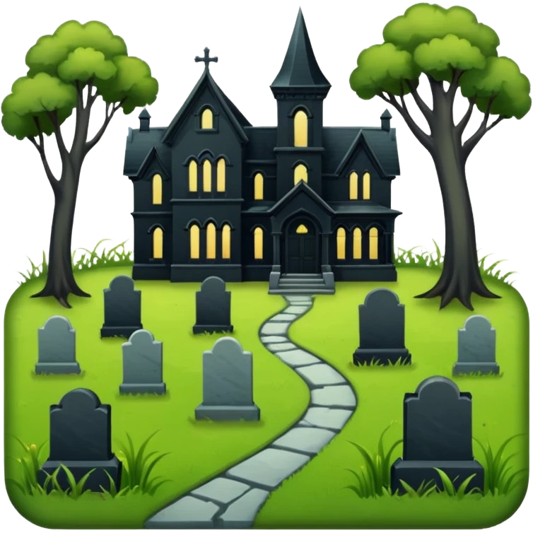 Romantically overgrown Haunting graveyard grass field Victorian mansion emoji