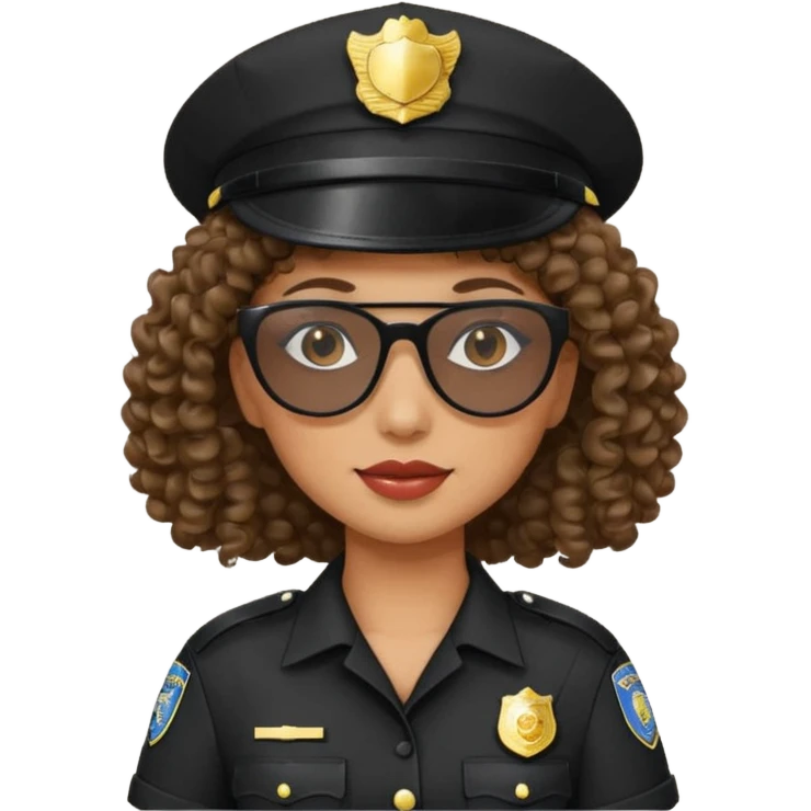 woman police wearing black dress with sun glasses curly hair and hat emoji