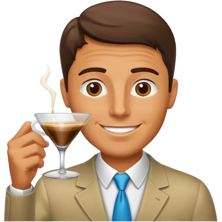 Happy guy drinking a coffee in martini glass emoji