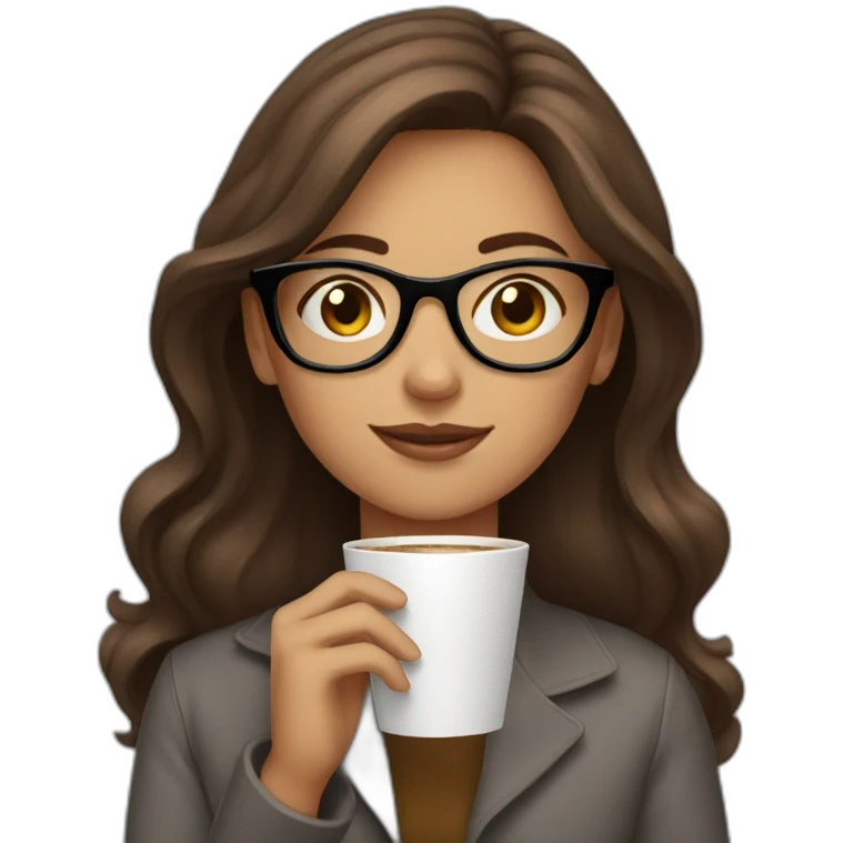 brown hair girl with glasses drinking coffee emoji