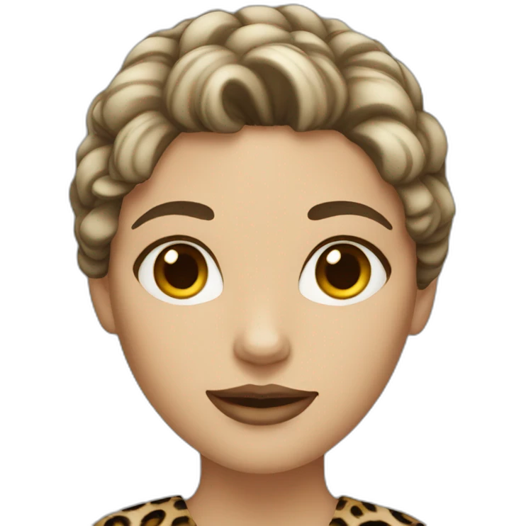 dark-haired white woman dressed in leopard emoji