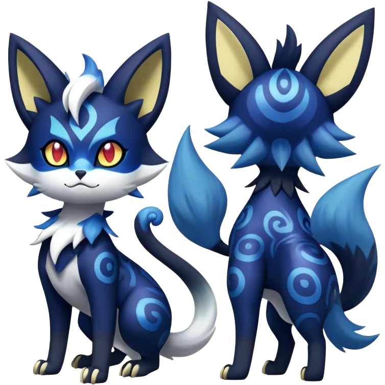 Shiny Evil mExotic Badass Colorful Ethereal Royal Mysterious Gothic Meowstic-Zorua-Litten-Noibat-Pokémon-Fakémon-hybrid-creature (full body) with random pattern-markings emoji