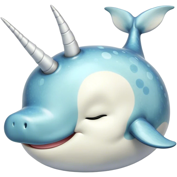 Meme-Worthy Cute Sleeping Narwhal Portrait Emoji, Head resting peacefully with a contented smile, showcasing a streamlined, mottled body with a softly spiraled ivory tusk and eyes gently closed in serene slumber, Simplified yet adorably endearing features, highly detailed, glowing with a soft, drowsy arctic light, high shine, relaxed and utterly lovable, stylized with an air of playful laziness, soft glowing outline, capturing the essence of a sleeping narwhal that feels destined to become the next viral icon of adorable rest! emoji