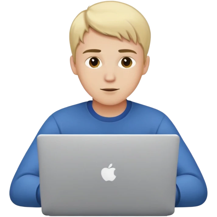Guy with short blond hair at laptop emoji