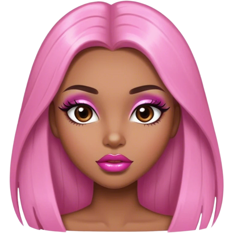 Glamourous, light brown skin tone, very beautiful girl, with big plump pink shiny lips, long long lashes, black straight smooth silky long hair, straight parting hair, brown eyes emoji