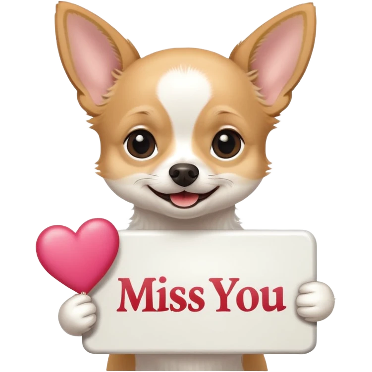 Chihuahua holding a sign that says miss you  emoji