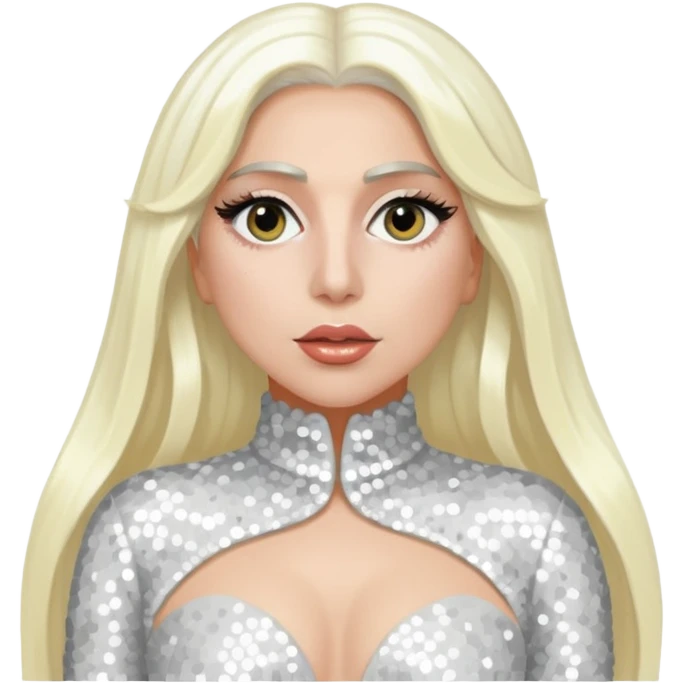 Lady Gaga with long platinum blonde hair, white sequin outfit emoji