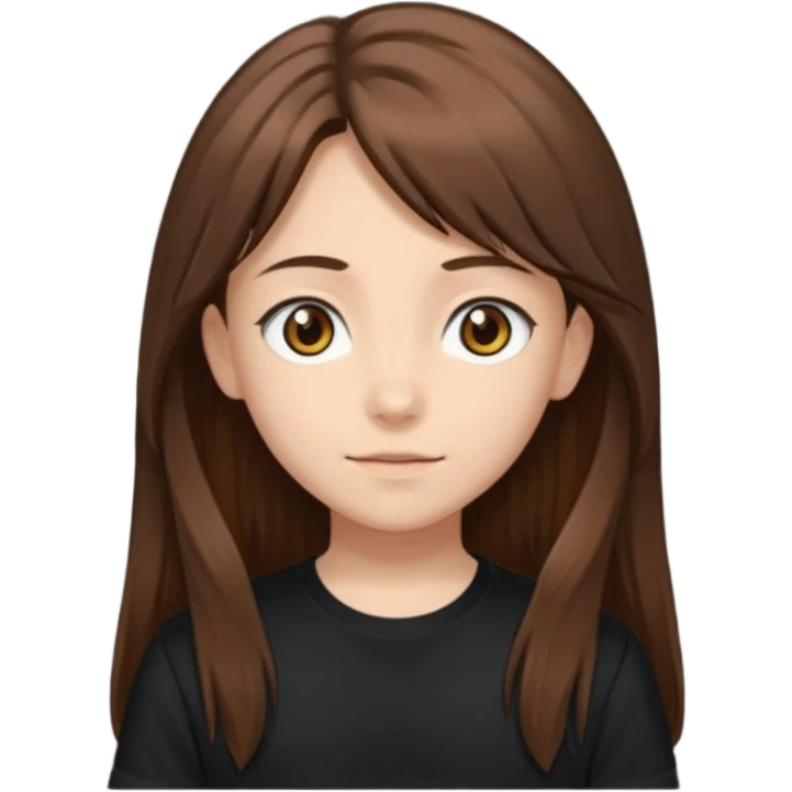 Daria whit brown hair and brown eyes a 10 year old kid Long hair and anime black shirt emoji