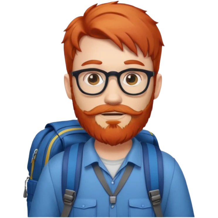 red headed nerd with beard and backpack emoji