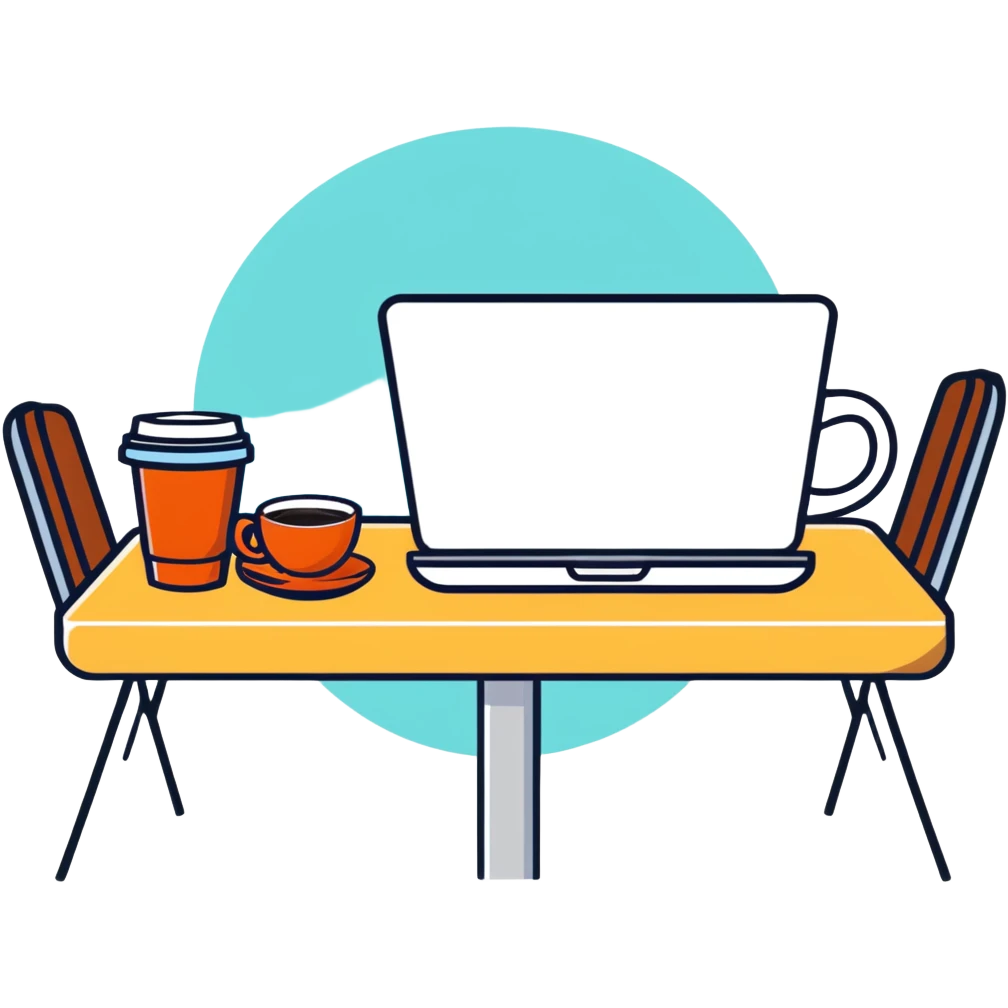 cafe table with coffee and laptop emoji