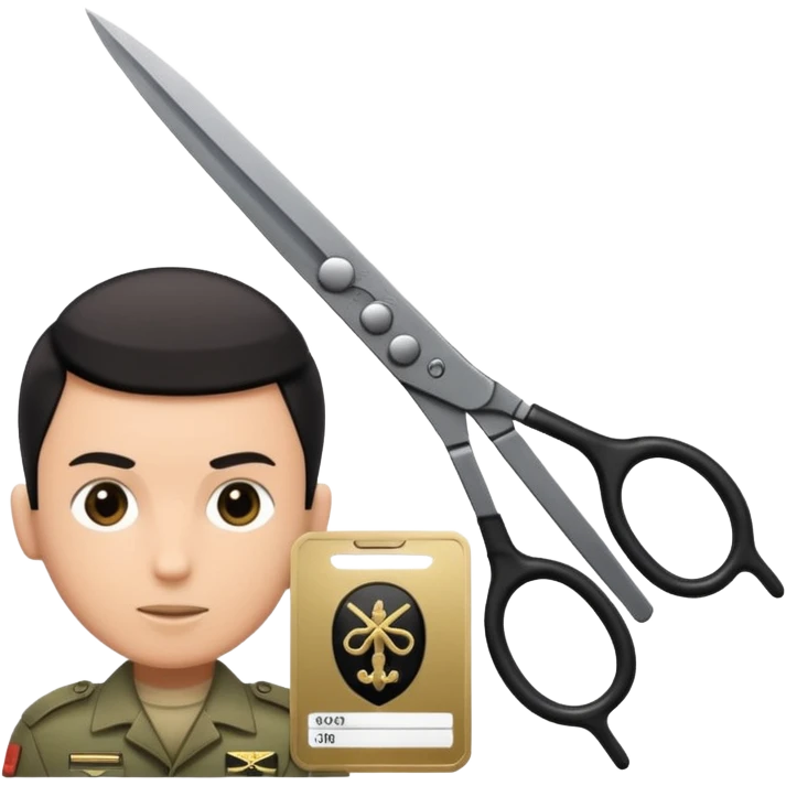 Floating black Scissors cutting an idf soldier ID card in 2 parts .hyper realistic emoji