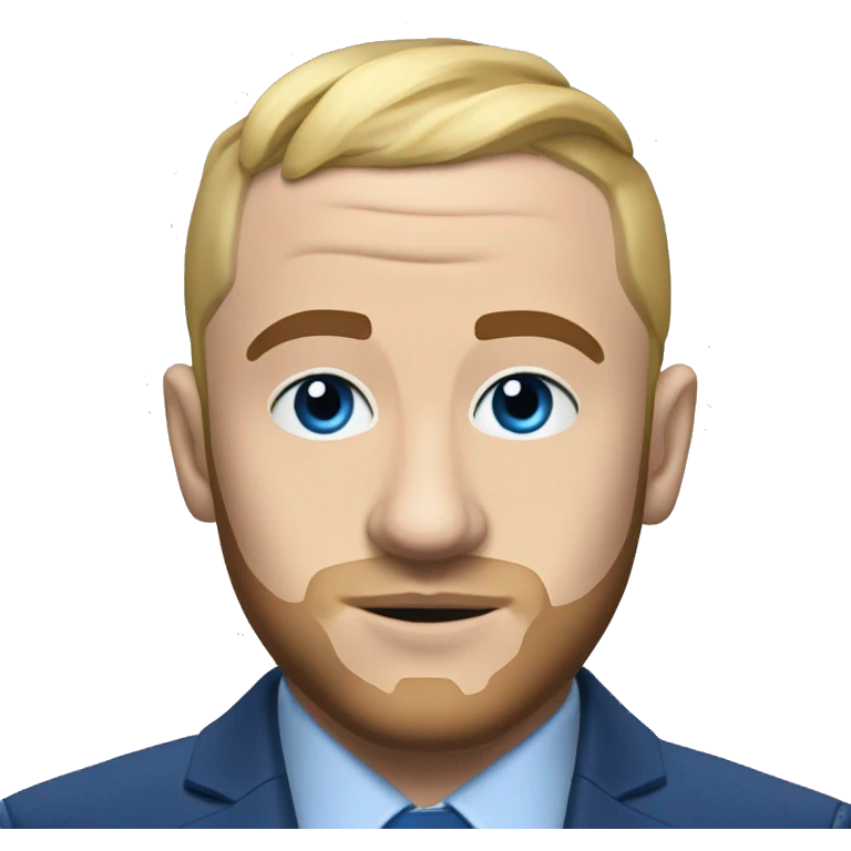 realism mac miller with a blonde comb over skin fade and blue eyes wearing a blue suit eating chilli emoji