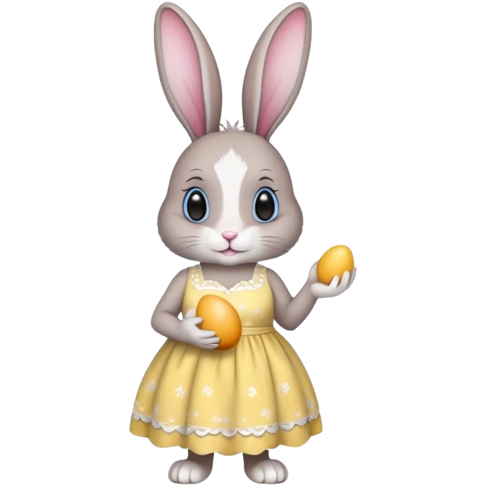 rabbit color #F5F3E9 wearing a dress and holding an egg emoji