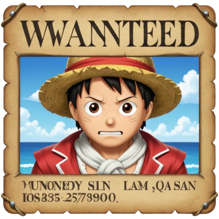 Luffy in gear five and background with wanted poster emoji