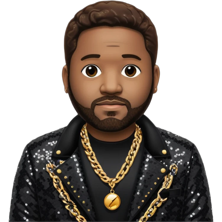 Gerald Levert with dark brown hair, black sequin jacket, black shirt with necklace emoji