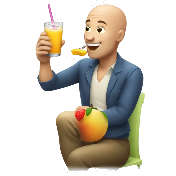 bald man enjoying fruit drink emoji